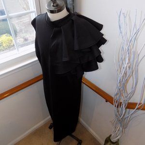 Black Ruffle Shoulder Mock Neck Dres Size XL